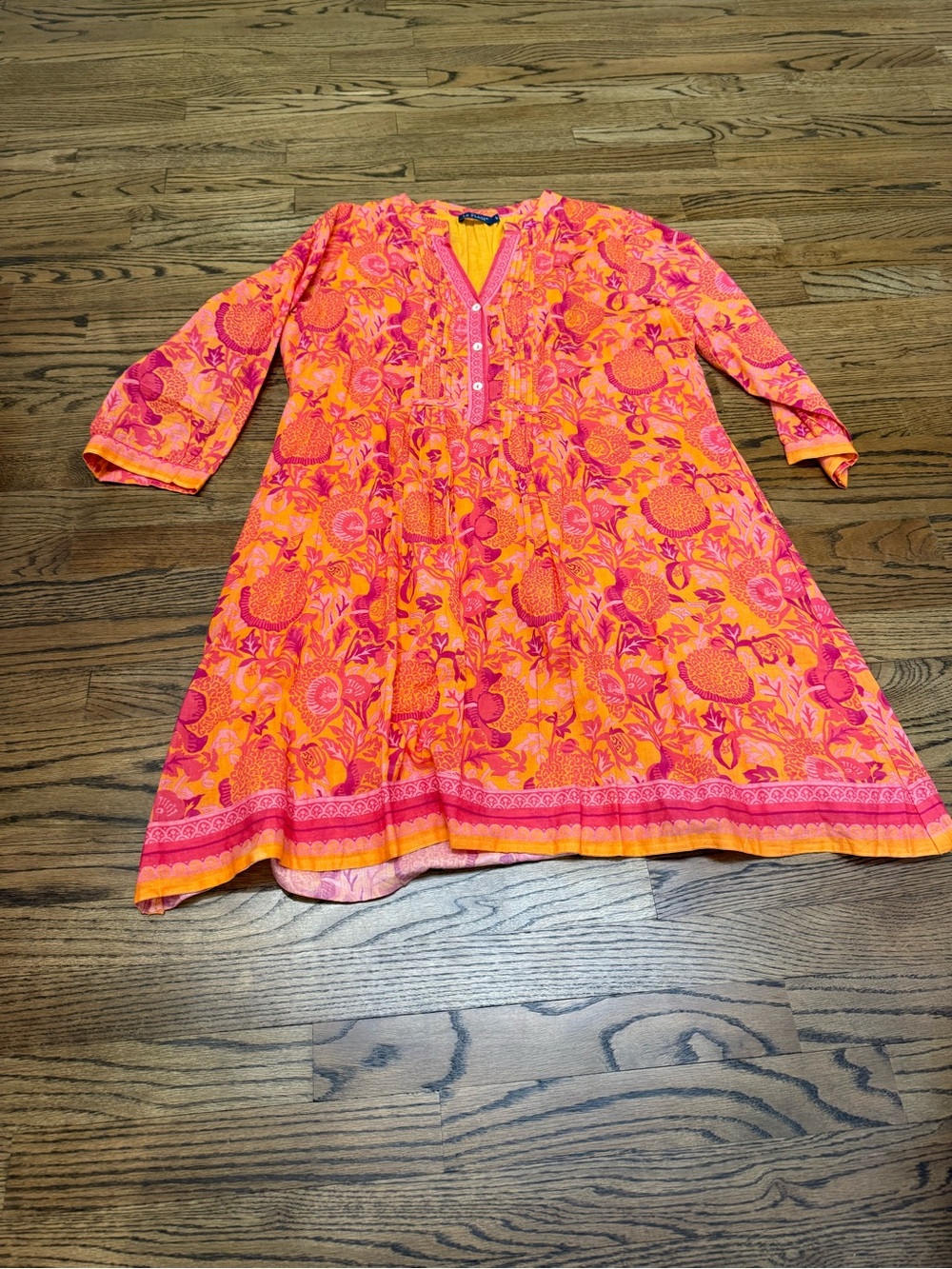 La Plage Bright Orange & Hot Pink Floral Tunic Dress Summer - Picture 2 of 6